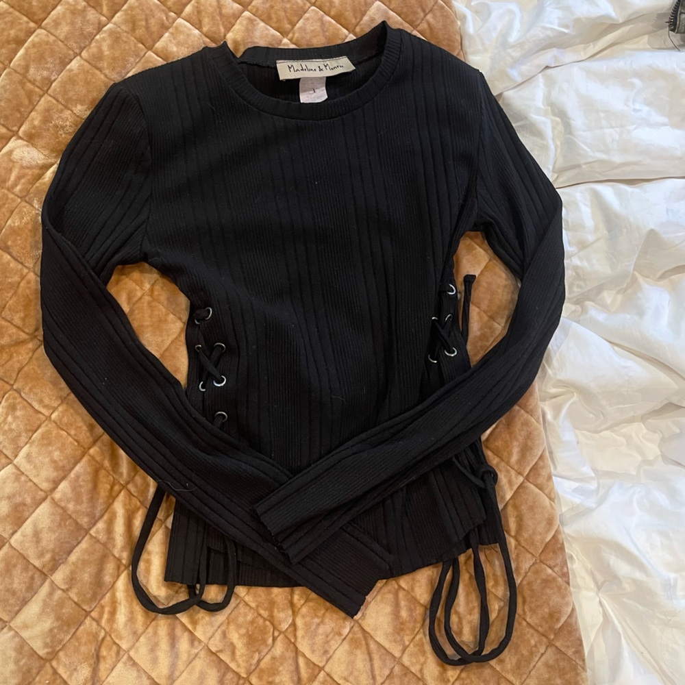 Madeline and Monroe side tie black cropped shirt